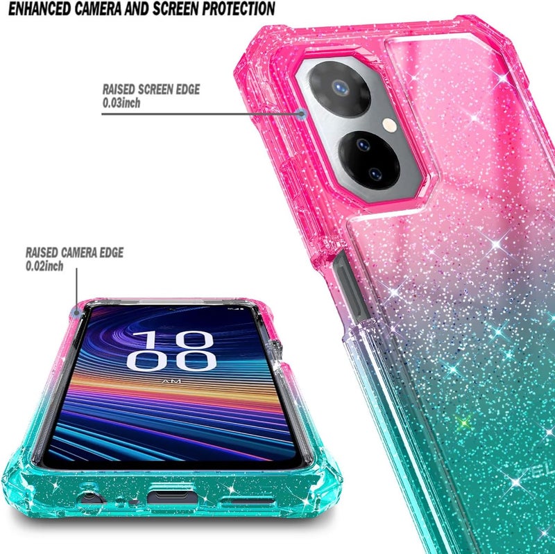 WDHD Designed for Boost Mobile Celero 5G 2024 Case with [Built-in Screen Protector], Full-Body Protective Shockproof Rugged Bumper Cover Case (Glitter Pink/Aqua) - Image 2